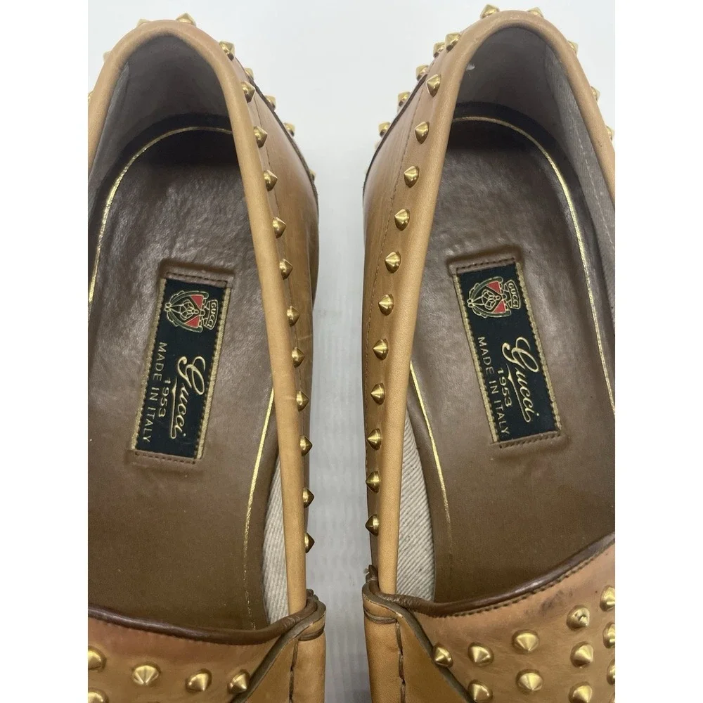 Gucci Mens Shoes Brown Leather Horsebit Loafers Studded Designer Us 12 Preppy